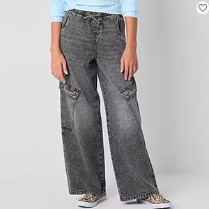 Girls Gray Wide-Leg Jeans